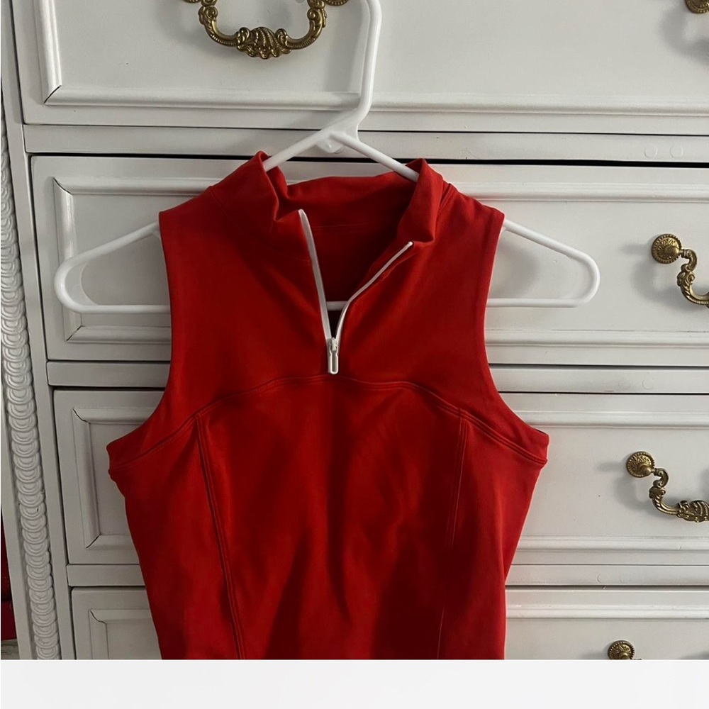 Red Fitted Sleeveless Polo Tank